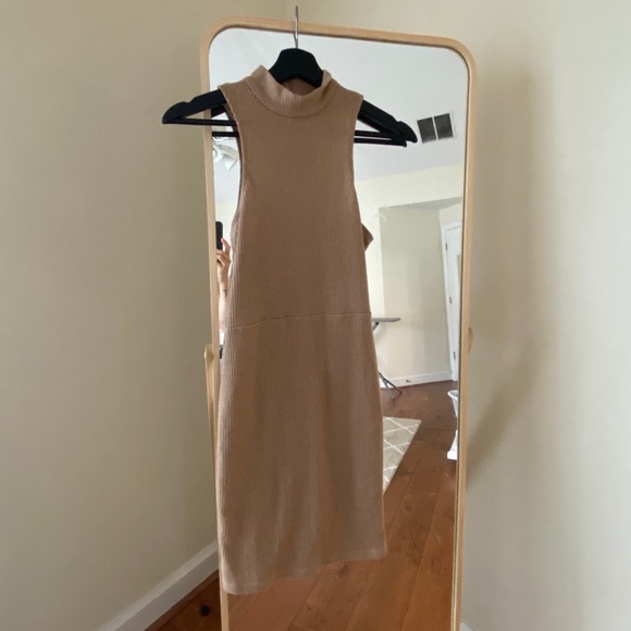 Light Tan Rib Knit Halter Dress - Picture 5 of 7